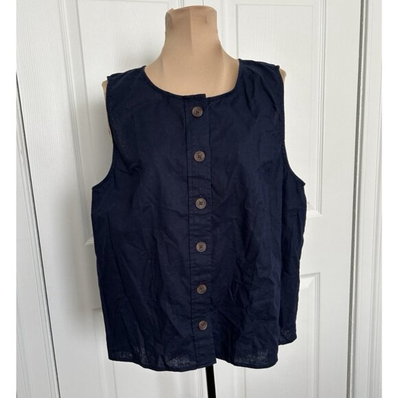 J. Crew Linen-blend Button-front Shell Tank Top Navy Blue Size L - Picture 1 of 9